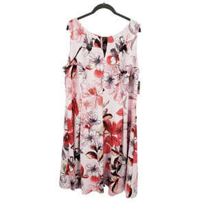 Gabby Style 18w Pink Floral Fit To Flare Dress Womens 18 Sleeveless Knit Keyhole